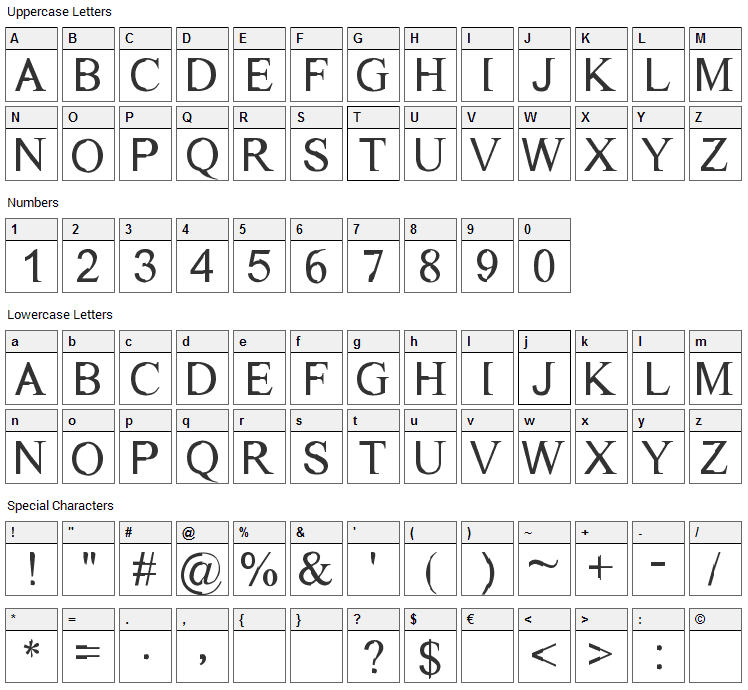 Dichotomy Font Character Map