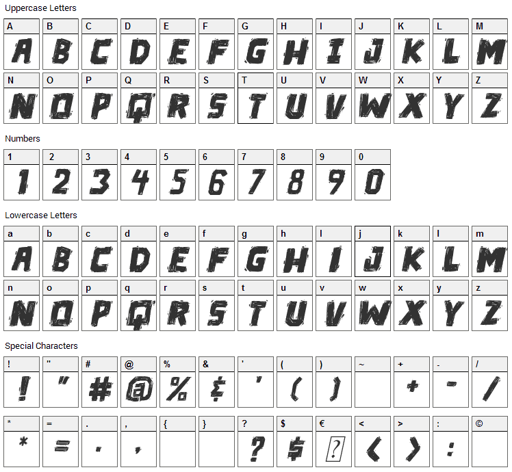 Die in a Fire Font Character Map