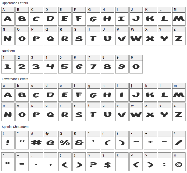 Diego Con Font Character Map
