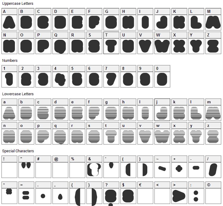 Diet Font Character Map