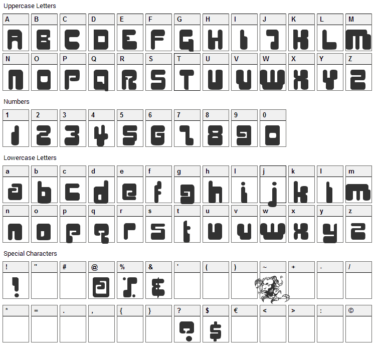 Digifit Font Character Map