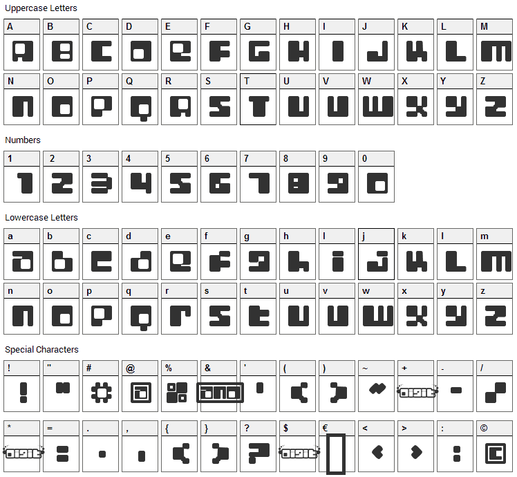 Digit Lo-Fi Font Character Map