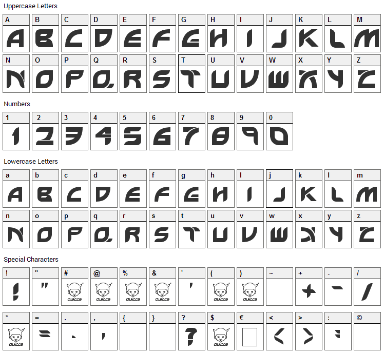 Digital Ninja Font Character Map