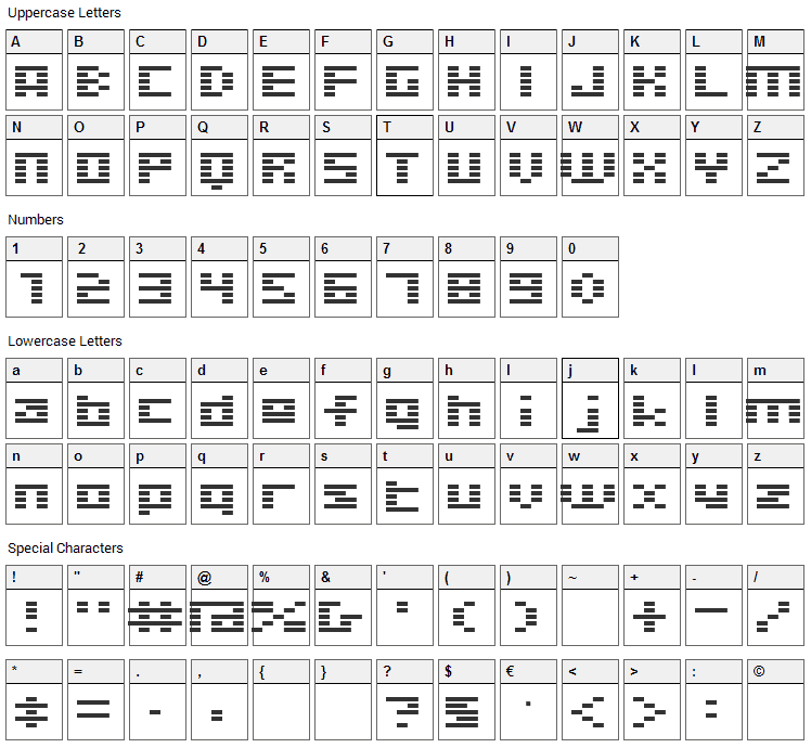 Digitalism Font Character Map