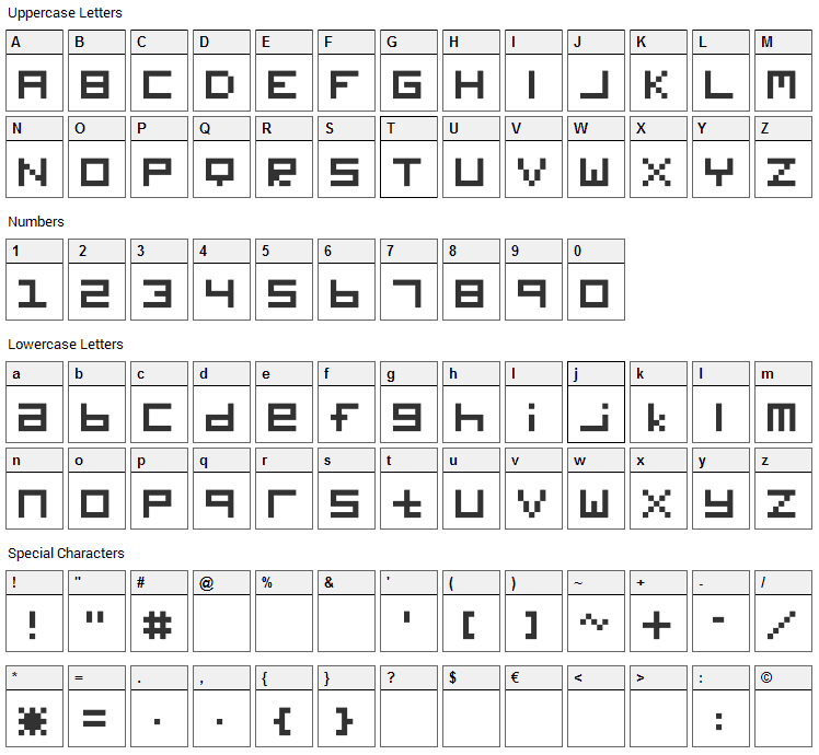 Digitalix Font Character Map