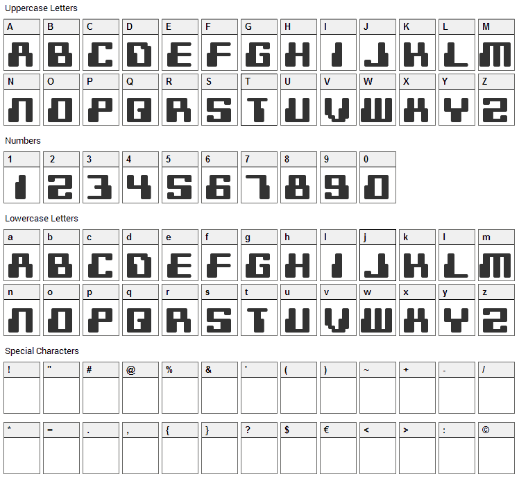 Digitek Font Character Map