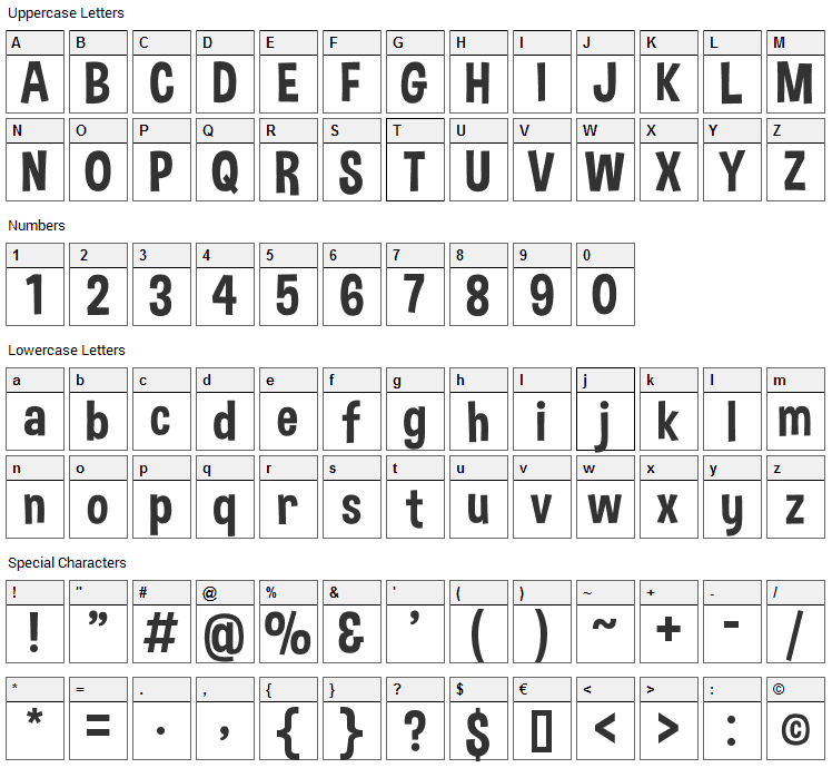 Dimbo Font Character Map