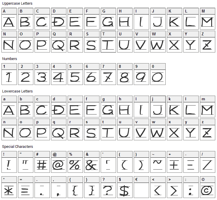 Dimension Font Character Map