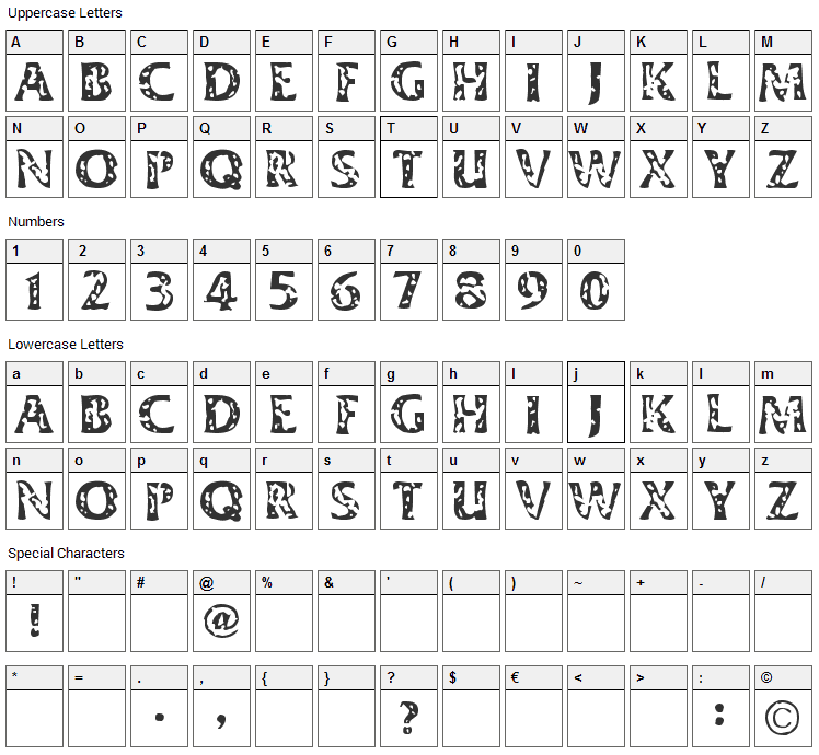 Dimestore Hooker Font Character Map