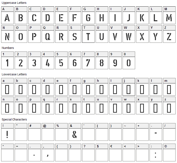 DIN Schablonierschrift Font Character Map