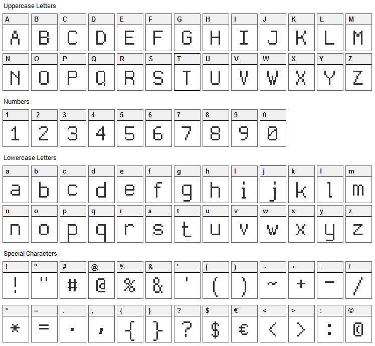 Dina Font Character Map