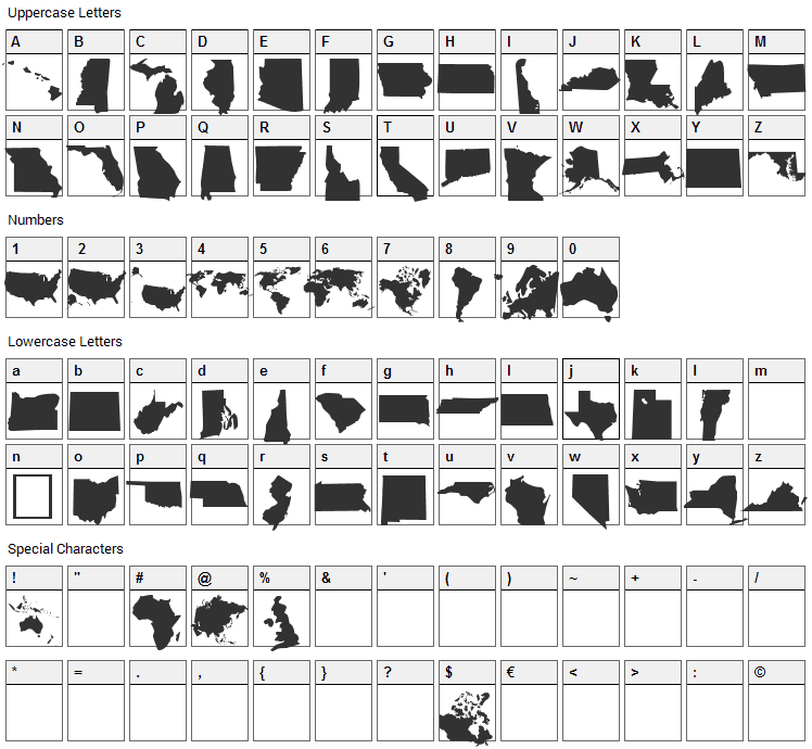 Ding Maps Font Character Map