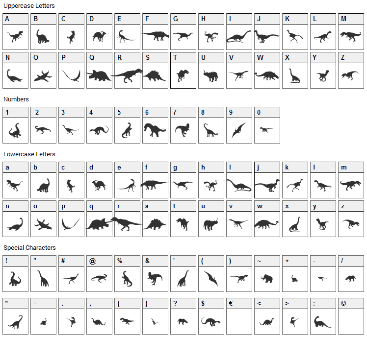 Ding-o-saurs Font Character Map