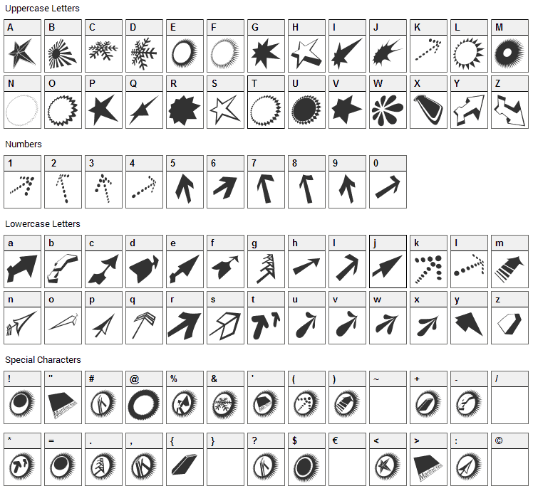 Dingsbums Bats Font Character Map