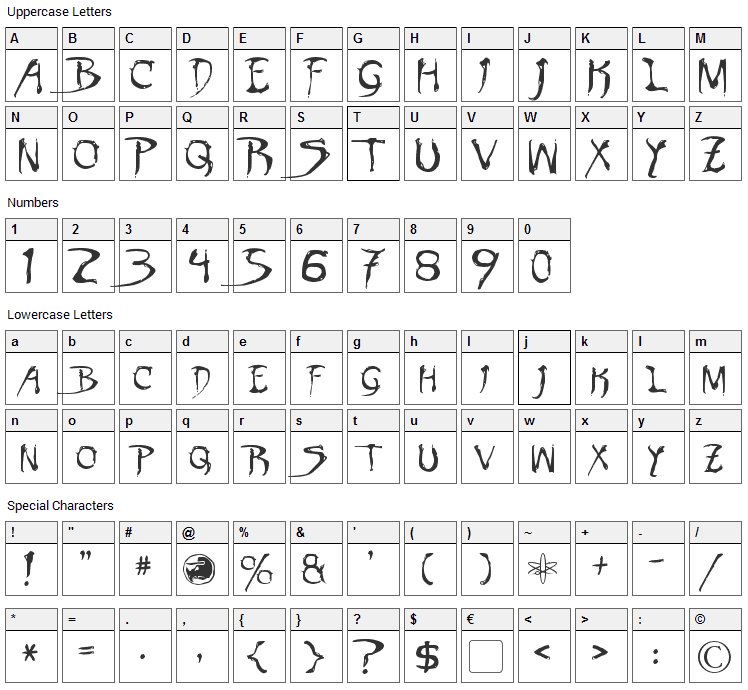 Dinobots Font Character Map