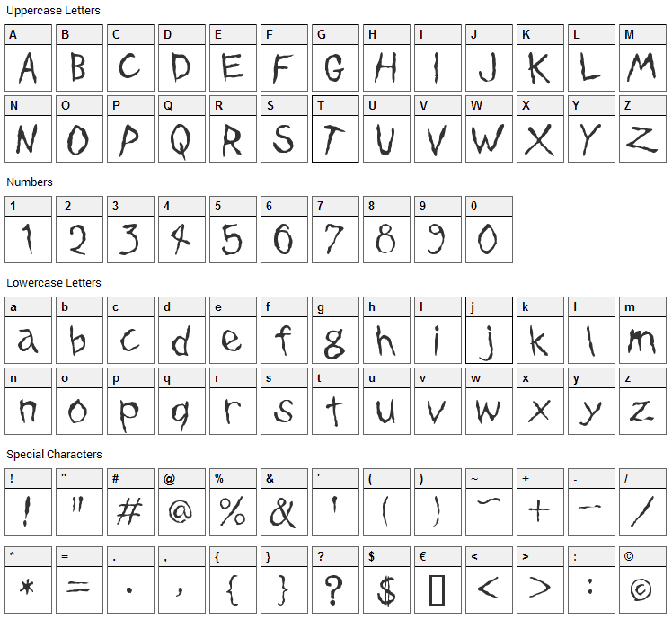 Dinosaur Jr. Font Character Map