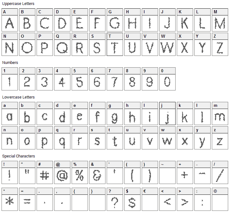 Dinosaur Skin Font Character Map