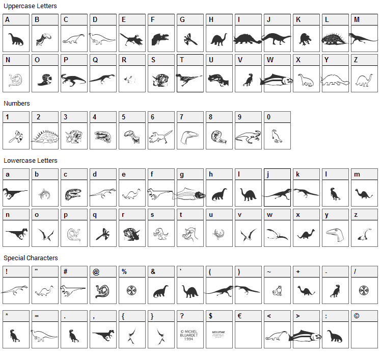 DinosoType Font Character Map