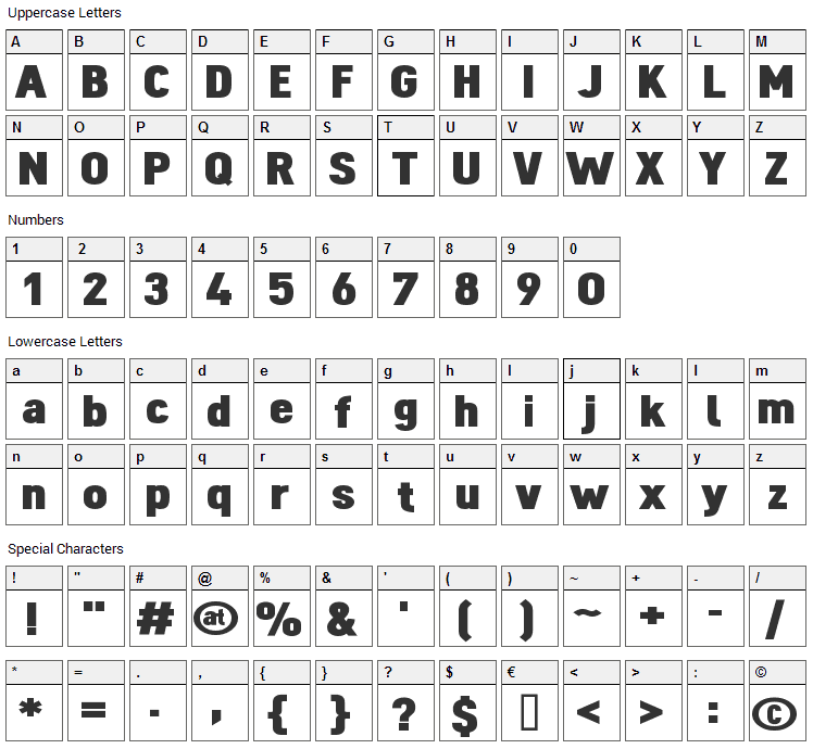 Dinova Font Character Map
