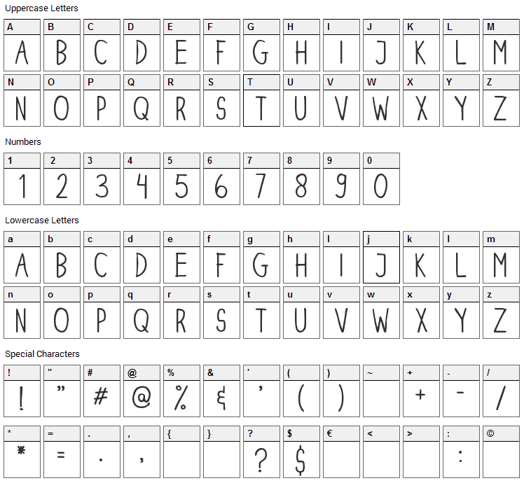 Dinski Casual Condensed Font Character Map