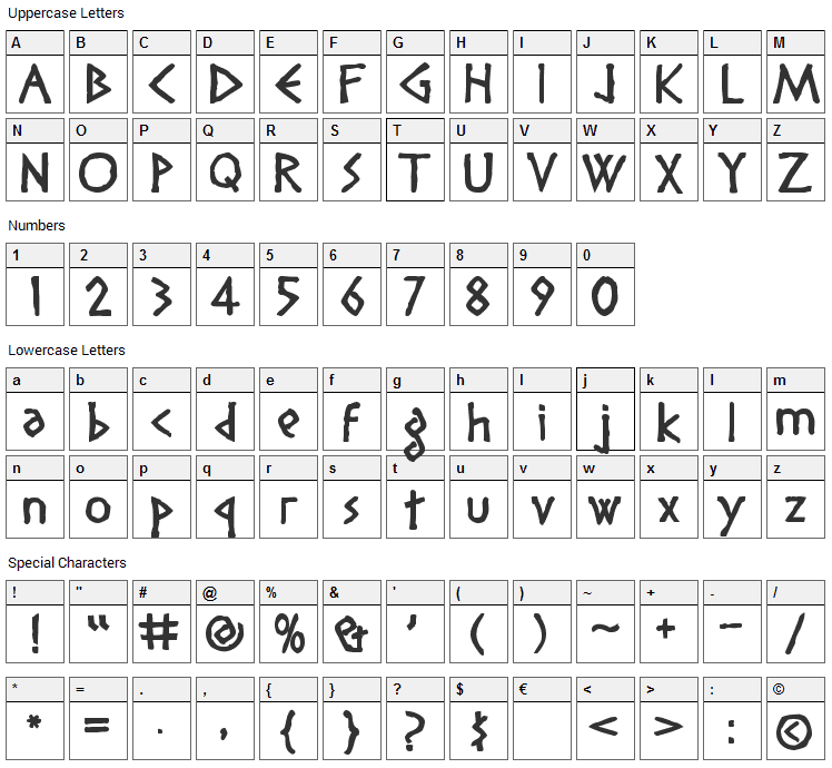 Diogenes Font Character Map