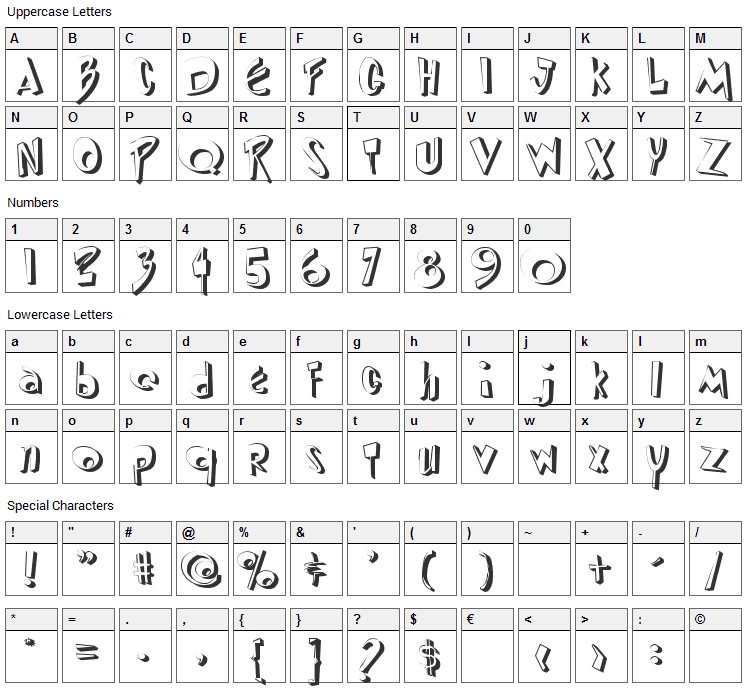 Diped Thick Font Character Map