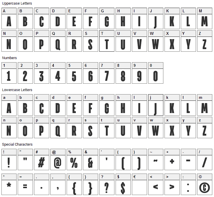 Directors Font Character Map