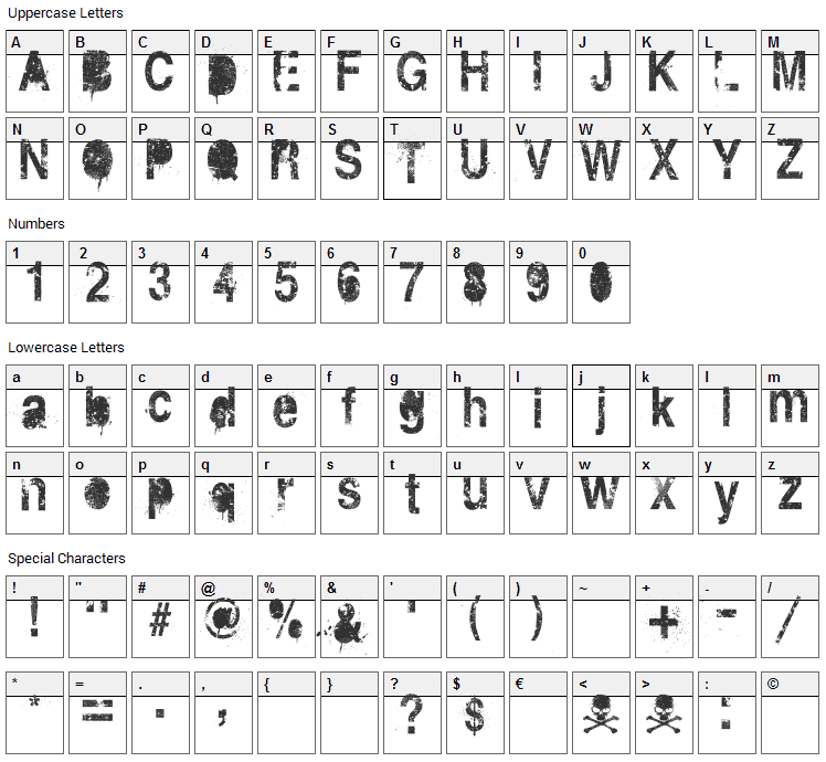 Dirt 2 Death Font Character Map