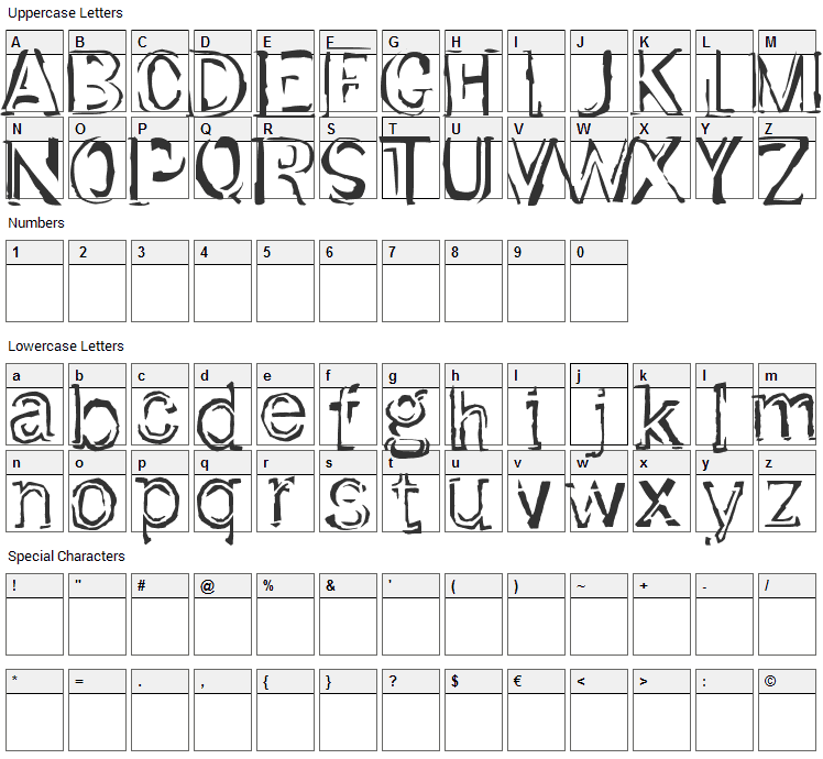 Dirt Font Character Map