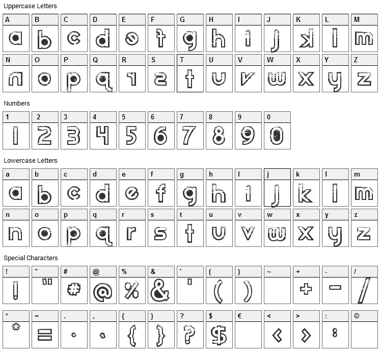 Dirt2 Echo Font Character Map