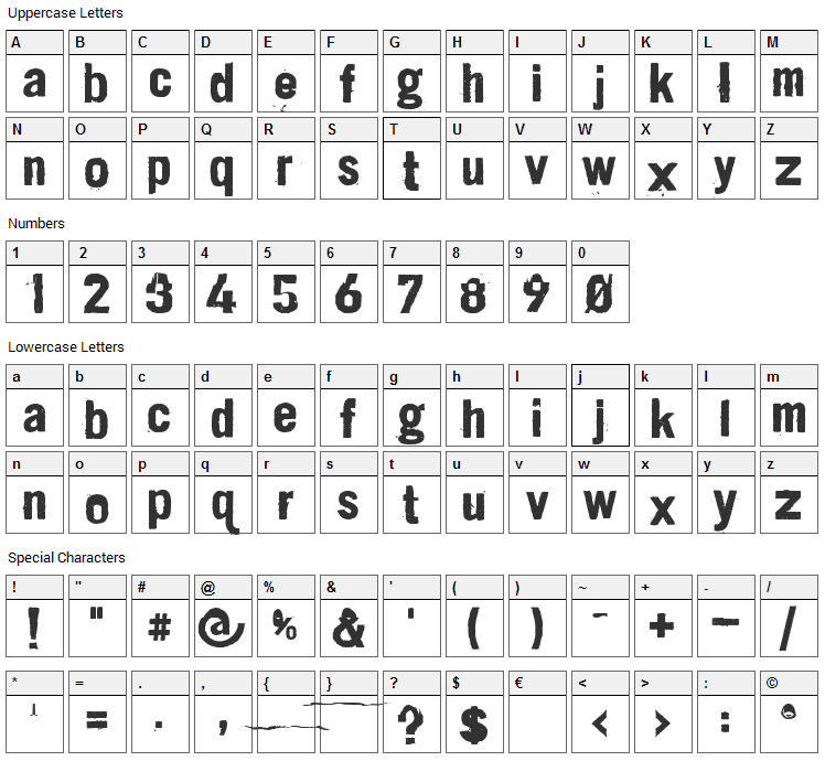 Dirt2 Stickler Font Character Map