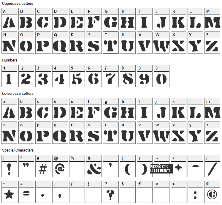 Dirty Bakers Dozen Font Character Map