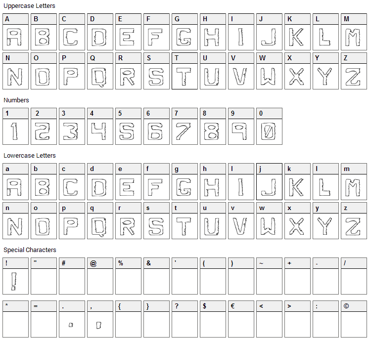 Dirty Dung Font Character Map