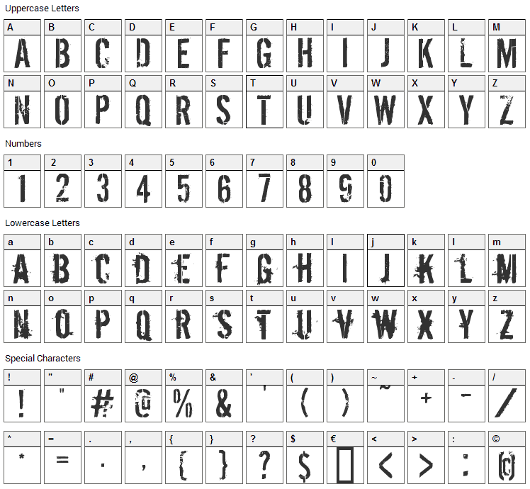 Dirty Ego Font Character Map