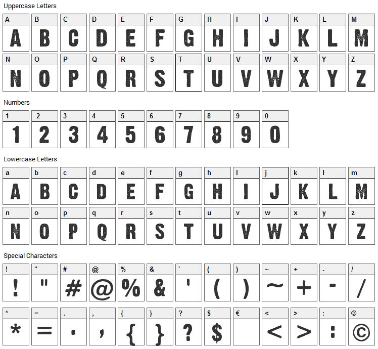 Dirty Headline Font Character Map