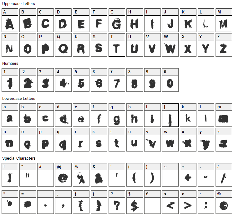 Dirty Liar Font Character Map