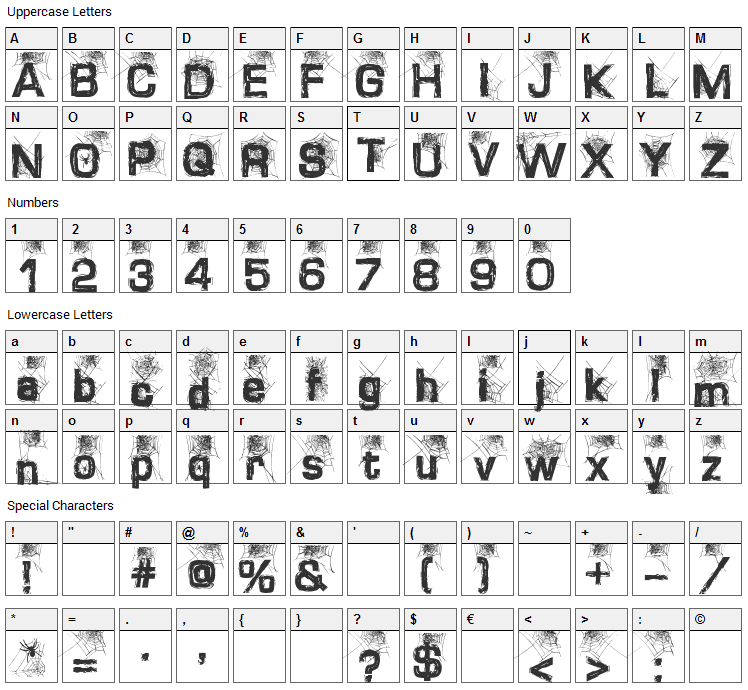 Dirty Sweb Font Character Map