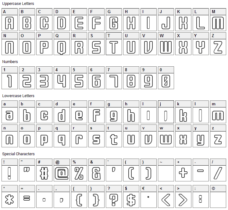 Disc Font Character Map