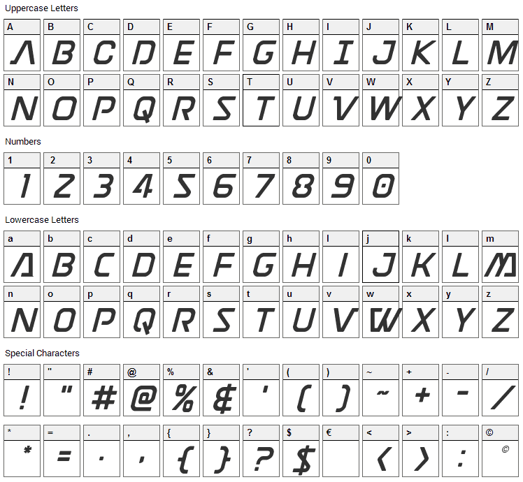 Discotechia Font Character Map