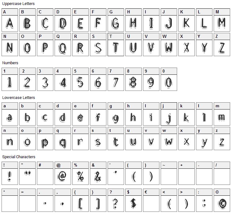 Discount Inferno Font Character Map