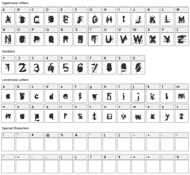Disenfranchide Font Character Map