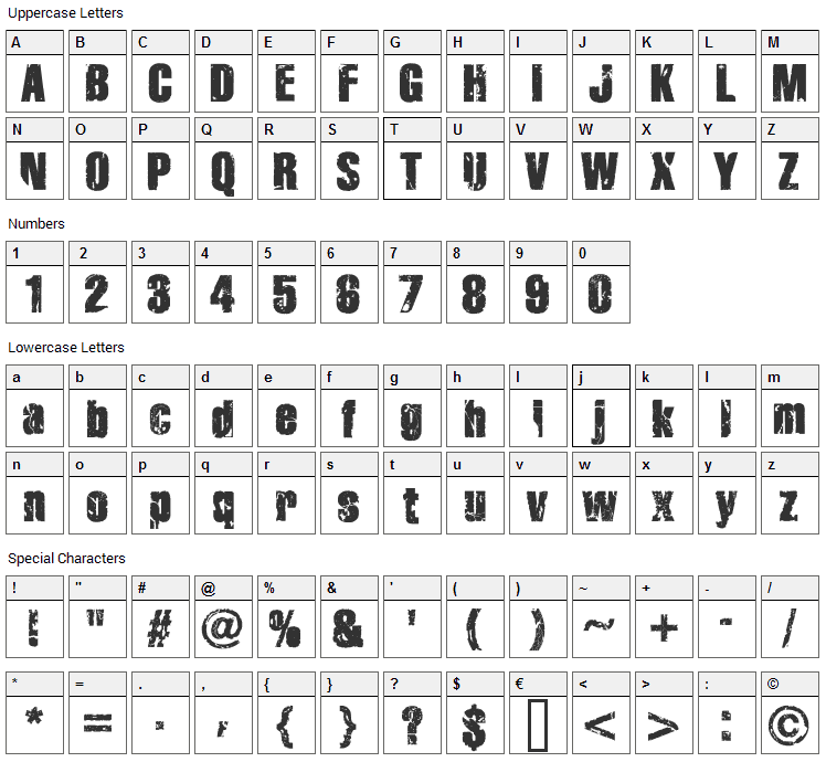 Disintegration Font Character Map