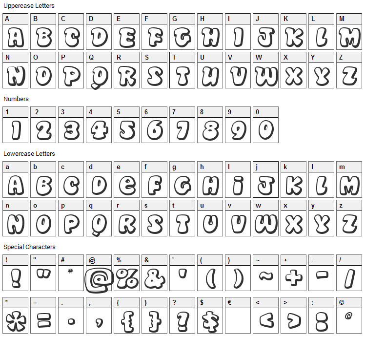Disko Font Character Map