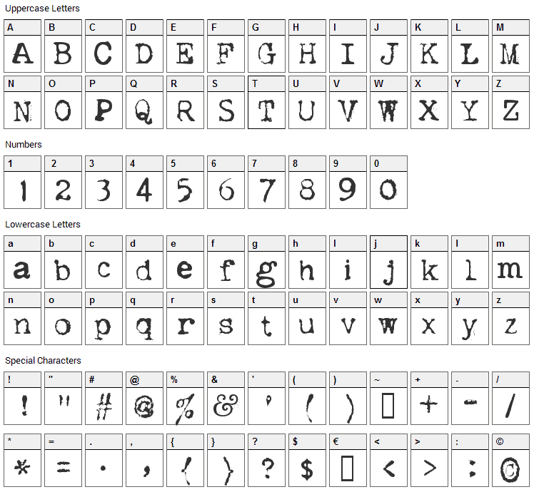 Dislexiae Font Character Map