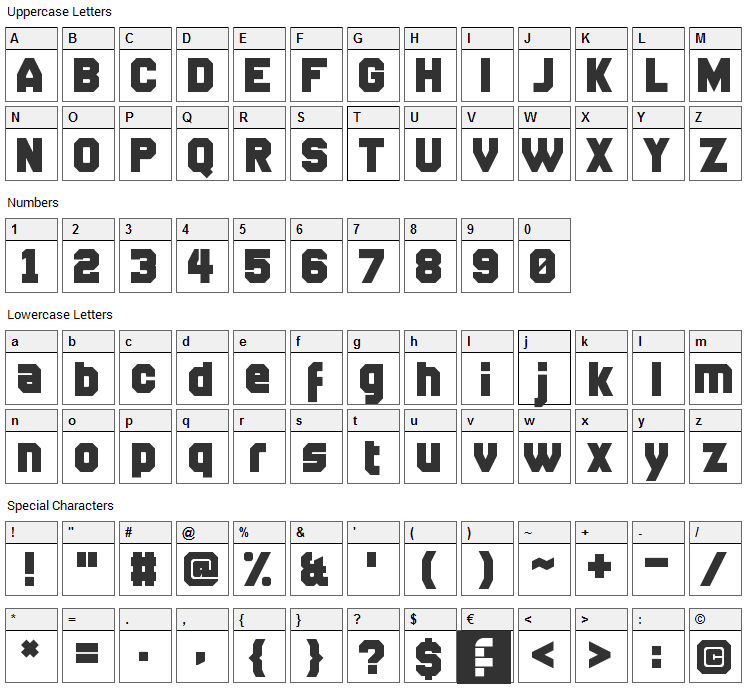 Disparador Font Character Map