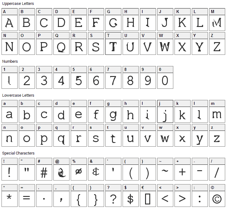 Dissatisfaction Font Character Map