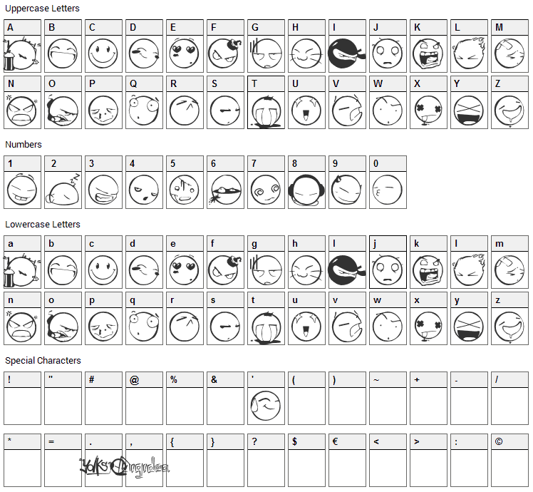 DIST Yolks Emoticons Font Character Map