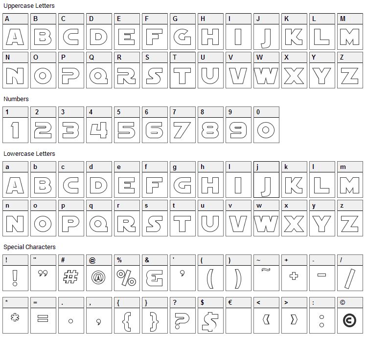 Distant Galaxy Font Character Map