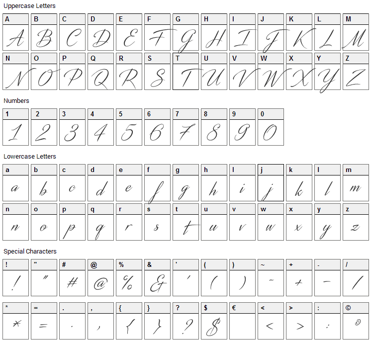 Distant Stroke Font Character Map