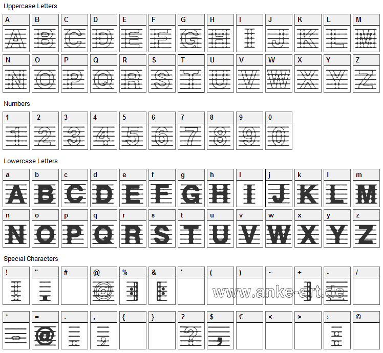 Distracted Musician Font Character Map